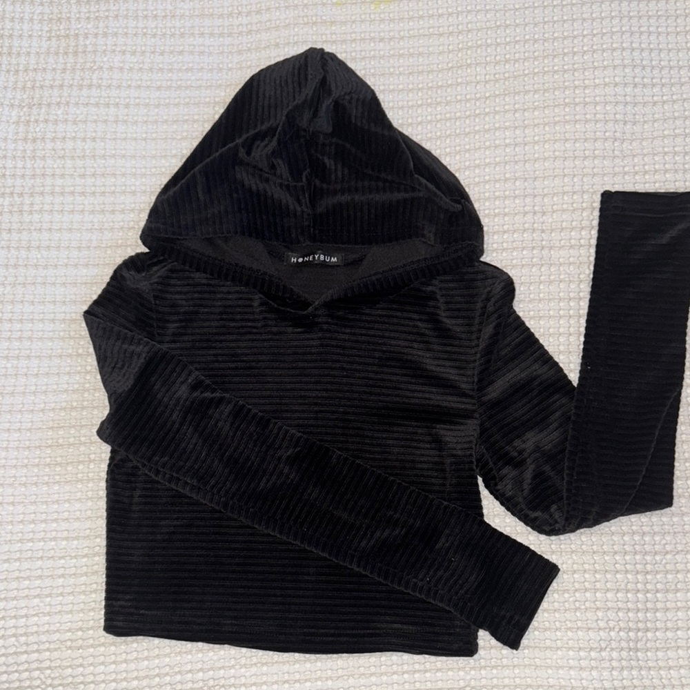 Honeybum Velvet Hooded Crop Top